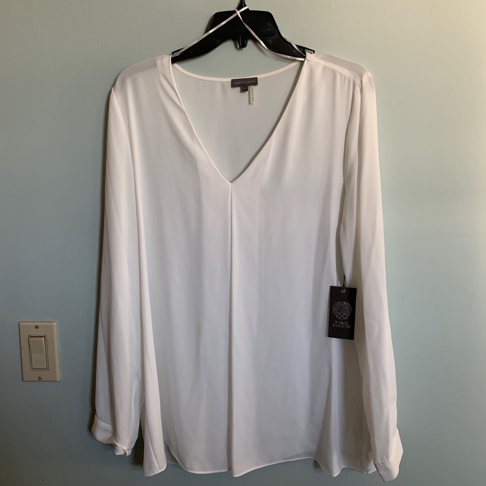 Vince Camuto Semi-sheer V Neck Blouse
